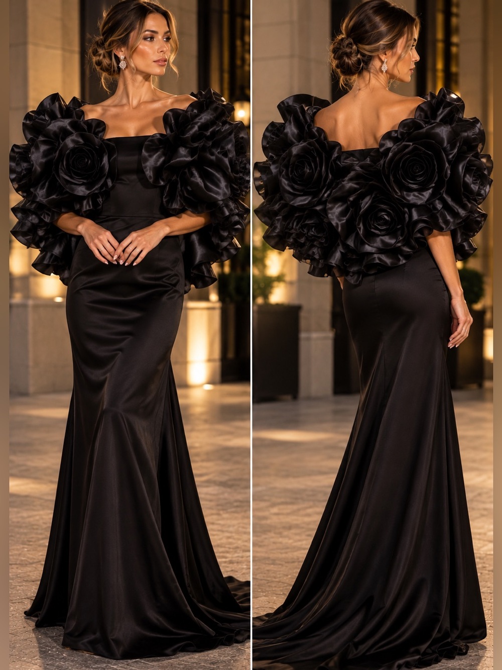 Black Ruffled Capelet Bolero Cape for Women